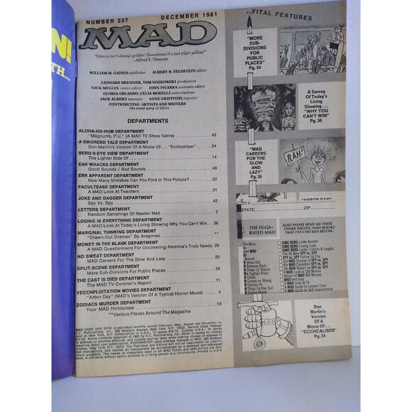 MAD Magazine #227 Dec 1981 Horror Movie Cover Magnum PI Parody Ad Cut Out - Picture 2 of 5